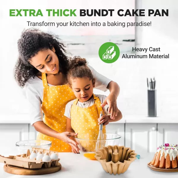 imageNutriChef 9Inch Bundt Cake Pan  Thick and Heavy Cast Aluminum Bakeware with 2 Layers of Nonstick Coating  French Wreath Design for Uniform Baking Up To 500 Degrees  Easy to Clean GoldSlope