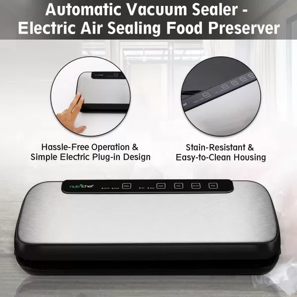 imageNutriChef AZPKVS20STS 12 Saver with LED Indicator Lights Starter Kit ampamp Extra Bags Compact Design Dry ampamp Moist Food Modes 59 x 142 x 3 inches Silver
