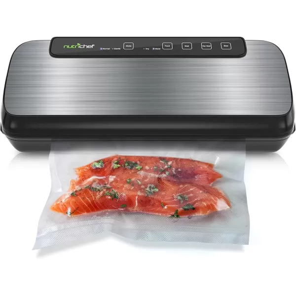 imageNutriChef AZPKVS20STS 12 Saver with LED Indicator Lights Starter Kit ampamp Extra Bags Compact Design Dry ampamp Moist Food Modes 59 x 142 x 3 inches Silver