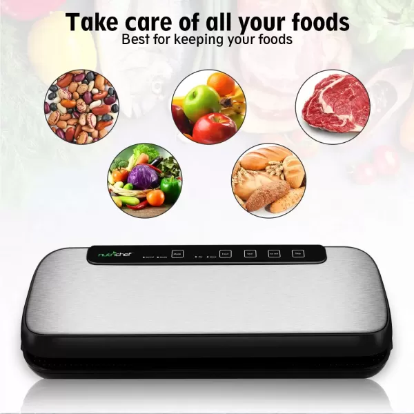 imageNutriChef AZPKVS20STS 12 Saver with LED Indicator Lights Starter Kit ampamp Extra Bags Compact Design Dry ampamp Moist Food Modes 59 x 142 x 3 inches Silver