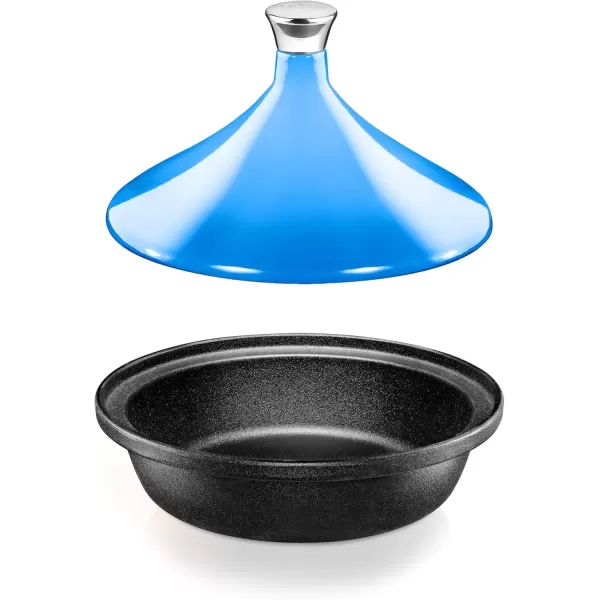 imageNutriChef Cast Iron Moroccan Tagine  116 Inch Tajine Cooking Pot with Stainless Steel Knob Enameled Base ConeShaped Enameled Lid  Oven and Dishwasher safe  275 Quart Blue