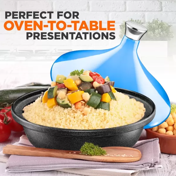 imageNutriChef Cast Iron Moroccan Tagine  116 Inch Tajine Cooking Pot with Stainless Steel Knob Enameled Base ConeShaped Enameled Lid  Oven and Dishwasher safe  275 Quart Blue