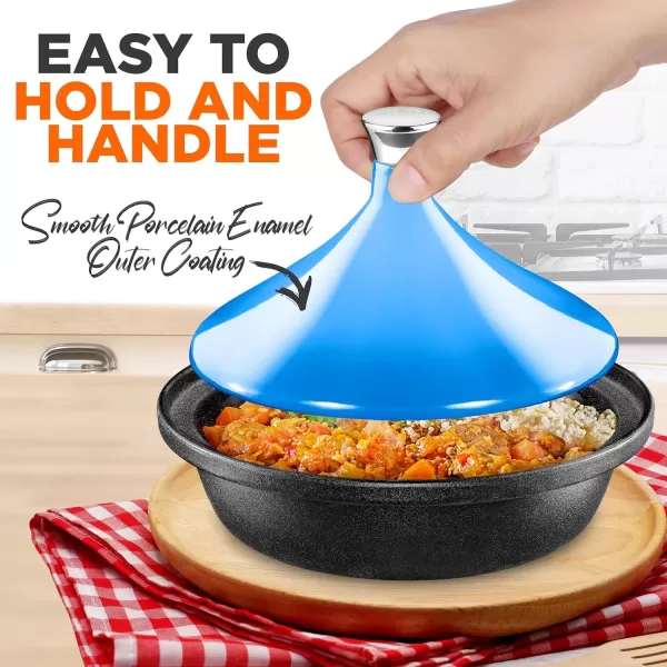 imageNutriChef Cast Iron Moroccan Tagine  116 Inch Tajine Cooking Pot with Stainless Steel Knob Enameled Base ConeShaped Enameled Lid  Oven and Dishwasher safe  275 Quart Blue