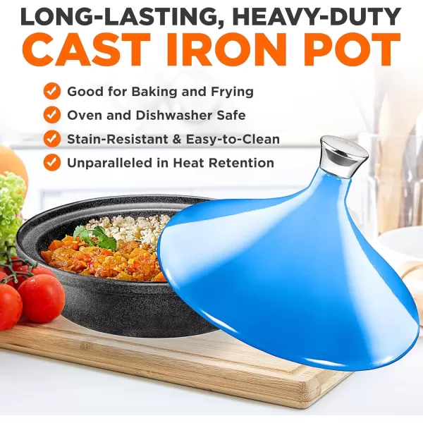 imageNutriChef Cast Iron Moroccan Tagine  116 Inch Tajine Cooking Pot with Stainless Steel Knob Enameled Base ConeShaped Enameled Lid  Oven and Dishwasher safe  275 Quart Blue