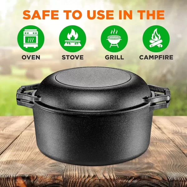 imageNutriChef Cast Iron Multi Cooker  PreSeasoned NonStick Double Dutch Oven Stovetop Casserole Cookware Braising Pot and Skillet Lid with Handle For Oven Stove Grill Over a Campfire Cooking