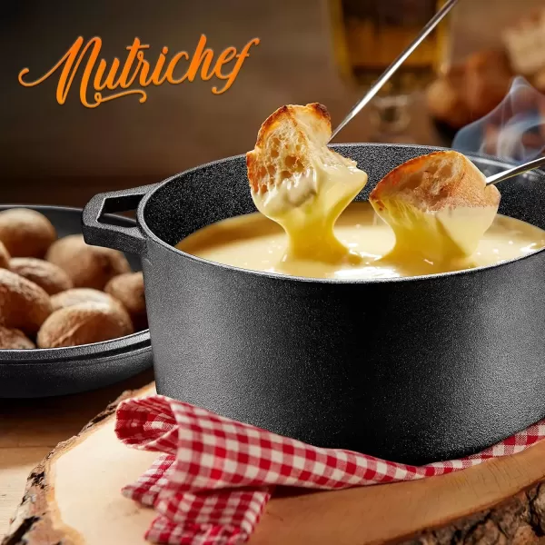 imageNutriChef Cast Iron Multi Cooker  PreSeasoned NonStick Double Dutch Oven Stovetop Casserole Cookware Braising Pot and Skillet Lid with Handle For Oven Stove Grill Over a Campfire Cooking