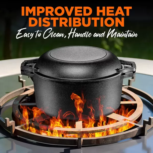 imageNutriChef Cast Iron Multi Cooker  PreSeasoned NonStick Double Dutch Oven Stovetop Casserole Cookware Braising Pot and Skillet Lid with Handle For Oven Stove Grill Over a Campfire Cooking