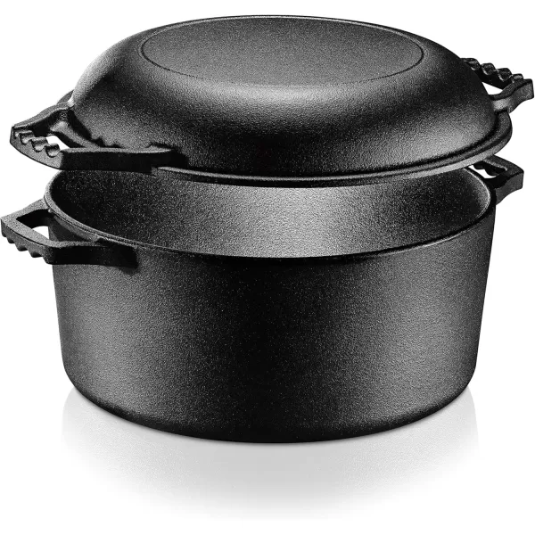 imageNutriChef Cast Iron Multi Cooker  PreSeasoned NonStick Double Dutch Oven Stovetop Casserole Cookware Braising Pot and Skillet Lid with Handle For Oven Stove Grill Over a Campfire Cooking