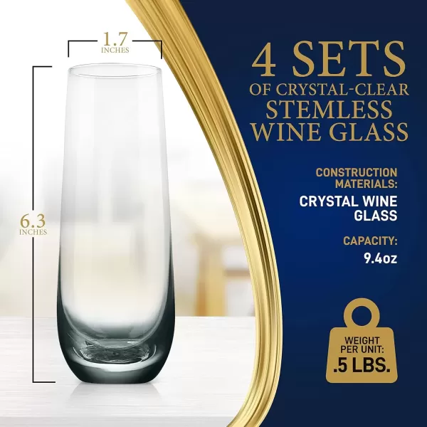 imageNutriChef Champagne Flutes Stemless 94oz Set of 2 Elegant Clear Crystal Glass Drinkware wNarrow Rim Seamless Bowl LeadFree Dishwasher Safe Sparkling Wine Glassware Perfect for Any Occasion4 pack
