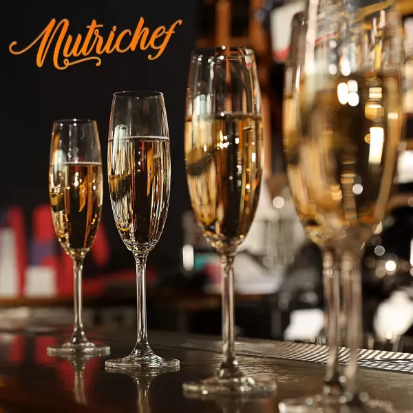imageNutriChef Champaign Glasses  7Oz Clear Champagne Flutes Set of 2 Elegant Tall Long Stemmed Glass with Narrow Rims Seamless Bowl Lead And Dishwasher Safe Glass For Party New Year Christmas2cups
