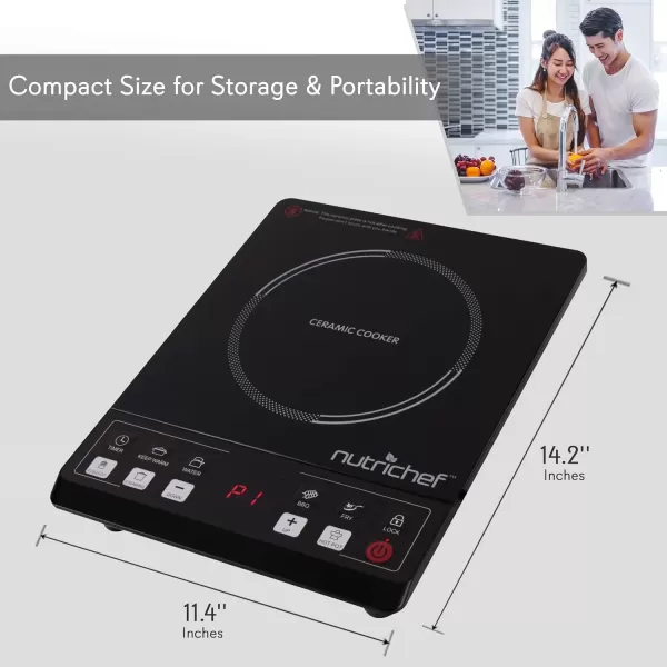 imageNutriChef Countertop Burner Infrared Cooktop Ceramic Cookware Electric Stovetop Black Tempered Glass LCD Display Keep Warm 1200W 120V One size