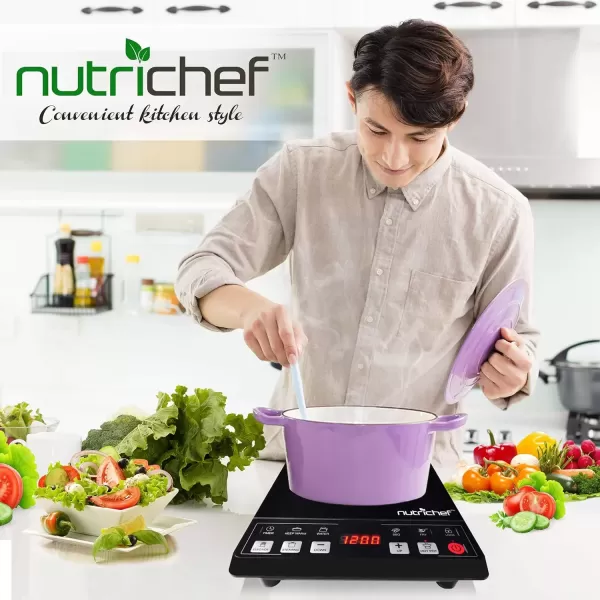 imageNutriChef Countertop Burner Infrared Cooktop Ceramic Cookware Electric Stovetop Black Tempered Glass LCD Display Keep Warm 1200W 120V One size