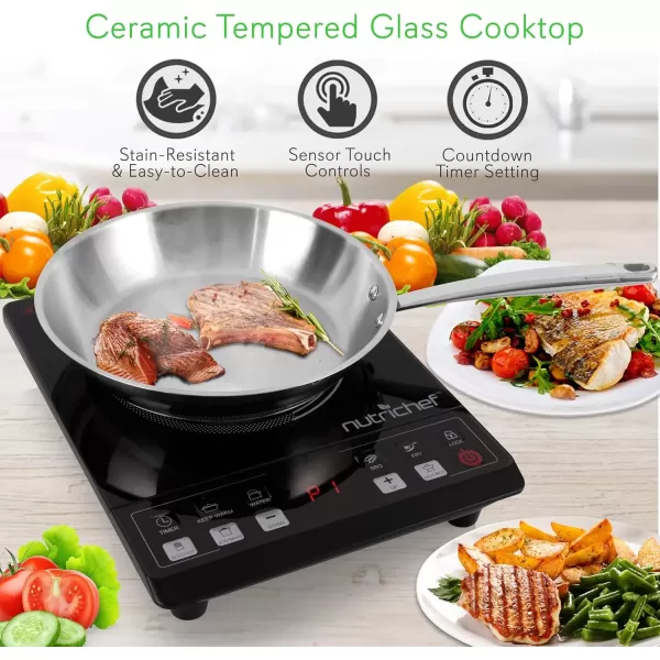imageNutriChef Countertop Burner Infrared Cooktop Ceramic Cookware Electric Stovetop Black Tempered Glass LCD Display Keep Warm 1200W 120V One size