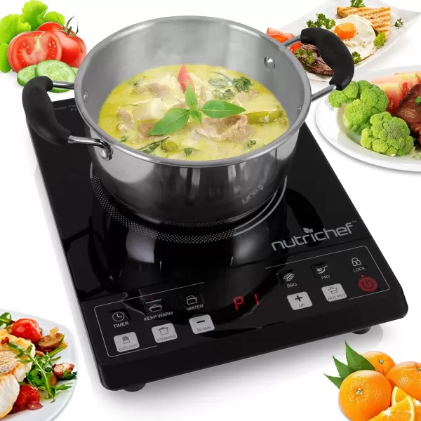 imageNutriChef Countertop Burner Infrared Cooktop Ceramic Cookware Electric Stovetop Black Tempered Glass LCD Display Keep Warm 1200W 120V One size