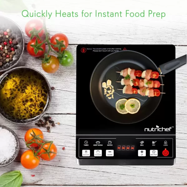 imageNutriChef Countertop Burner Infrared Cooktop Ceramic Cookware Electric Stovetop Black Tempered Glass LCD Display Keep Warm 1200W 120V One size