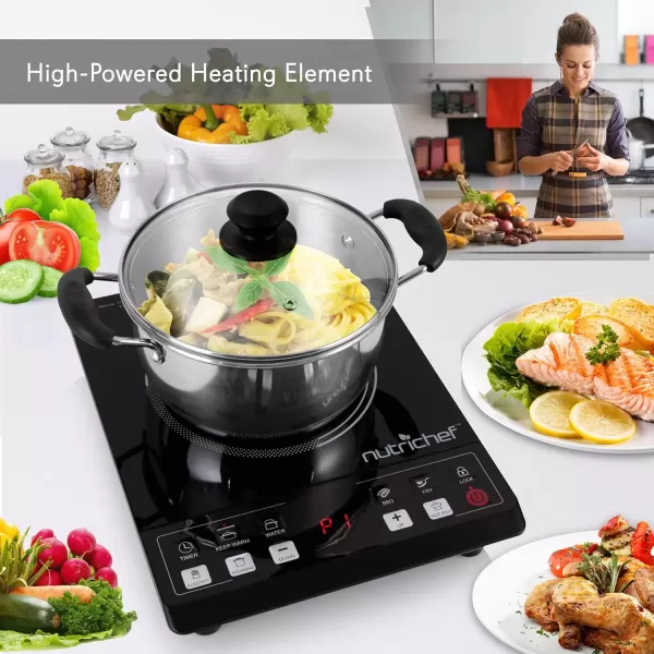 imageNutriChef Countertop Burner Infrared Cooktop Ceramic Cookware Electric Stovetop Black Tempered Glass LCD Display Keep Warm 1200W 120V One size