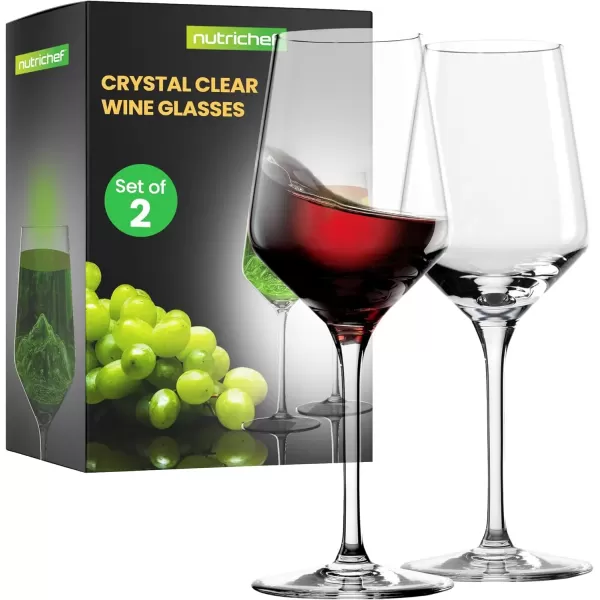imageNutriChef Crystal Wine Glasses  2 Elegant Tall Red and White Wine Clear Stemmed Glass Drinkware Seamless Bowl 100 LeadFree Dishwasher Safe for Wine Enthusiasts