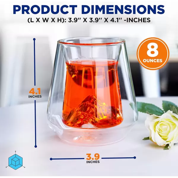 imageNutriChef Double Wall Insulated Glasses  2pcs 8 oz High Borosilicate Glass Sweat Free Mugs Clear Drinkware for HotCold Drinks Coffee Espresso Cappuccino Latte Tea Microwavable Dishwasher Safe