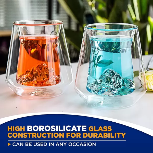 imageNutriChef Double Wall Insulated Glasses  2pcs 8 oz High Borosilicate Glass Sweat Free Mugs Clear Drinkware for HotCold Drinks Coffee Espresso Cappuccino Latte Tea Microwavable Dishwasher Safe
