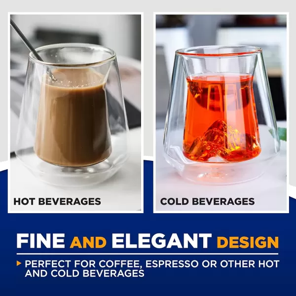 imageNutriChef Double Wall Insulated Glasses  2pcs 8 oz High Borosilicate Glass Sweat Free Mugs Clear Drinkware for HotCold Drinks Coffee Espresso Cappuccino Latte Tea Microwavable Dishwasher Safe