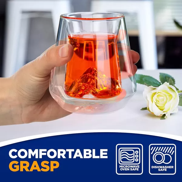imageNutriChef Double Wall Insulated Glasses  2pcs 8 oz High Borosilicate Glass Sweat Free Mugs Clear Drinkware for HotCold Drinks Coffee Espresso Cappuccino Latte Tea Microwavable Dishwasher Safe