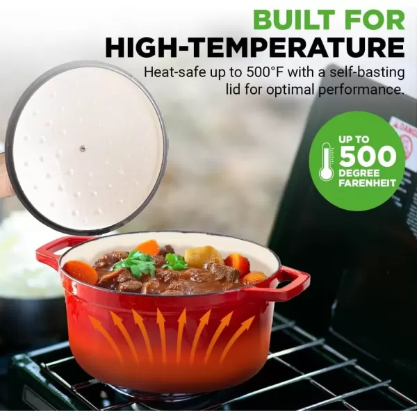 imageNutriChef Enameled Cast Iron Dutch Oven5Quart Kitchen Round Dutch Oven Stovetop Casserole Cookware Porcelain Enamel Coated CastIron Baking Pots w Self Basting LidNCCIEC45RedMedium