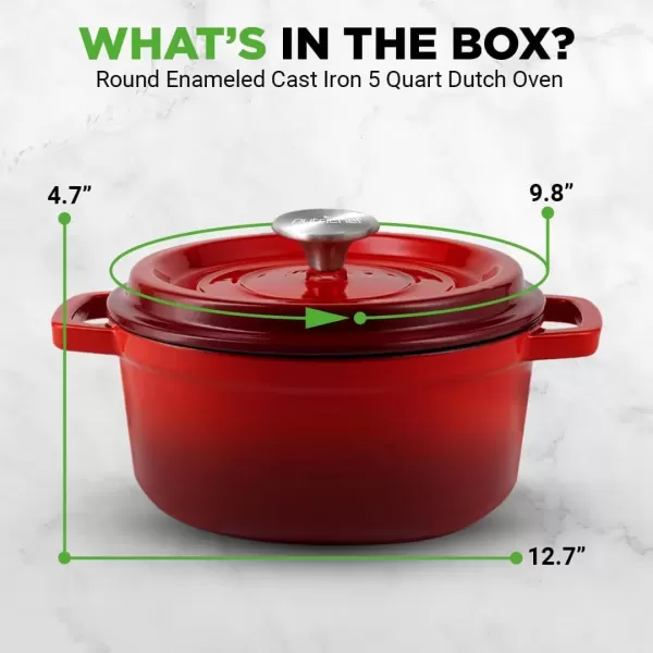 imageNutriChef Enameled Cast Iron Dutch Oven5Quart Kitchen Round Dutch Oven Stovetop Casserole Cookware Porcelain Enamel Coated CastIron Baking Pots w Self Basting LidNCCIEC45RedMedium