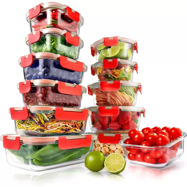 imageNutriChef Glass Food Storage Containers with Lids  12 Piece Stackable Heavy Duty Meal Prep Containers  Mixed Sizes for Food Snacks Fruit ampamp More  Microwave Freezer ampamp Dishwasher Safe BlueRed