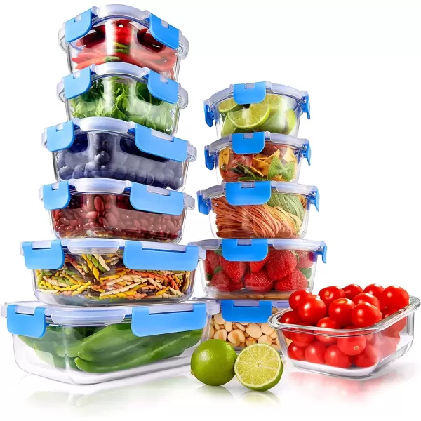 imageNutriChef Glass Food Storage Containers with Lids  12 Piece Stackable Heavy Duty Meal Prep Containers  Mixed Sizes for Food Snacks Fruit ampamp More  Microwave Freezer ampamp Dishwasher Safe BlueBlue