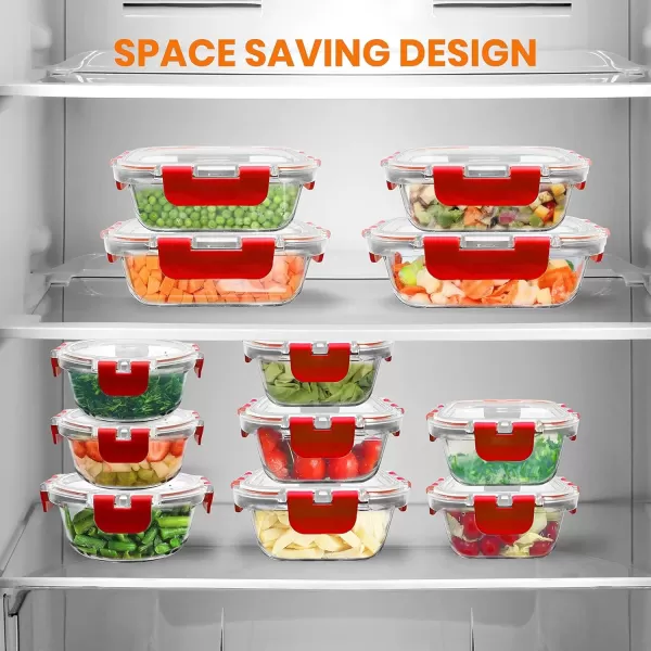 imageNutriChef Glass Food Storage Containers with Lids  12 Piece Stackable Heavy Duty Meal Prep Containers  Mixed Sizes for Food Snacks Fruit ampamp More  Microwave Freezer ampamp Dishwasher Safe BlueRed