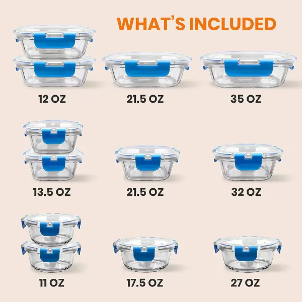 imageNutriChef Glass Food Storage Containers with Lids  12 Piece Stackable Heavy Duty Meal Prep Containers  Mixed Sizes for Food Snacks Fruit ampamp More  Microwave Freezer ampamp Dishwasher Safe BlueBlue