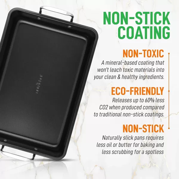 imageNutriChef Lasagna Pan Baking Dish for Oven Heavy Duty Nonstick Carbon Steel Bakeware Roasting Pan with Wire Handles Dishwasher Safe  Brown  15 x 10 x 37 Inch