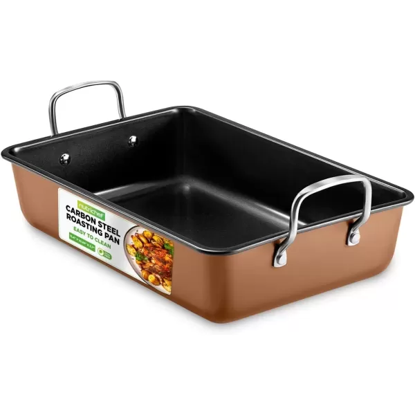 imageNutriChef Lasagna Pan Baking Dish for Oven Heavy Duty Nonstick Carbon Steel Bakeware Roasting Pan with Wire Handles Dishwasher Safe  Brown  15 x 10 x 37 Inch