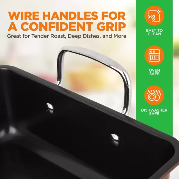 imageNutriChef Lasagna Pan Baking Dish for Oven Heavy Duty Nonstick Carbon Steel Bakeware Roasting Pan with Wire Handles Dishwasher Safe  Brown  15 x 10 x 37 Inch