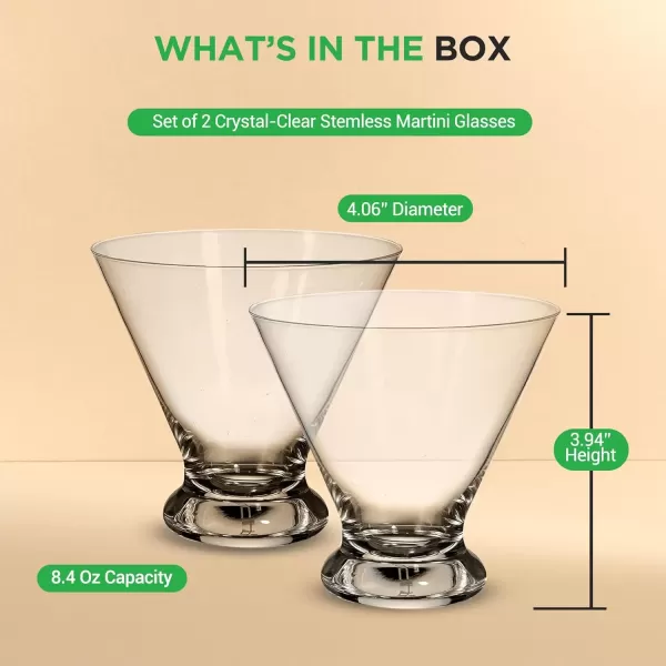 imageNutriChef Martini Glasses 84 Ounce Set of 2 Stemless Cocktail Glass for Margarita Manhattan ampamp Cosmopolitan Martini Glass for Home Bar Evening Parties Birthdays Housewarming Gift Crystal Clear2 pack