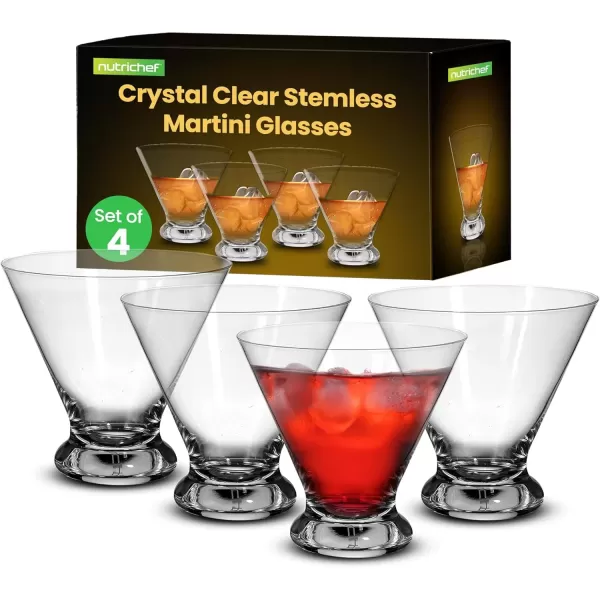 imageNutriChef Martini Glasses 84 Ounce Set of 2 Stemless Cocktail Glass for Margarita Manhattan ampamp Cosmopolitan Martini Glass for Home Bar Evening Parties Birthdays Housewarming Gift Crystal Clear4 pack