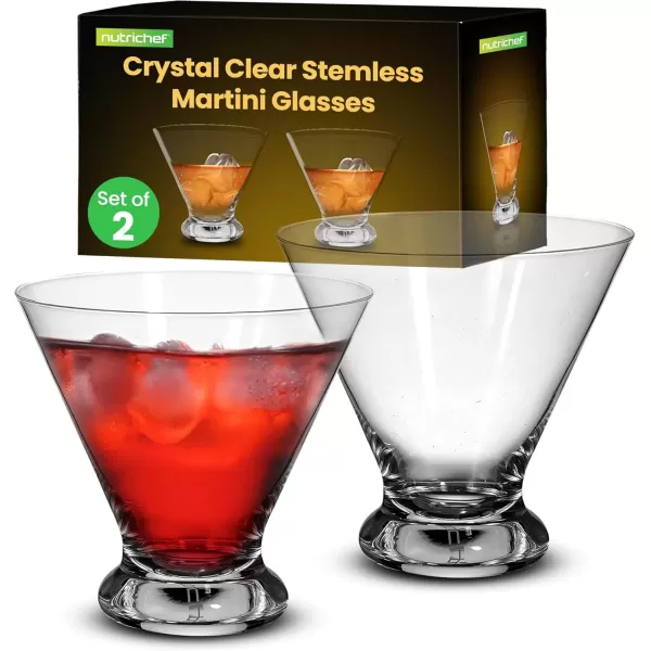 imageNutriChef Martini Glasses 84 Ounce Set of 2 Stemless Cocktail Glass for Margarita Manhattan ampamp Cosmopolitan Martini Glass for Home Bar Evening Parties Birthdays Housewarming Gift Crystal Clear2 pack