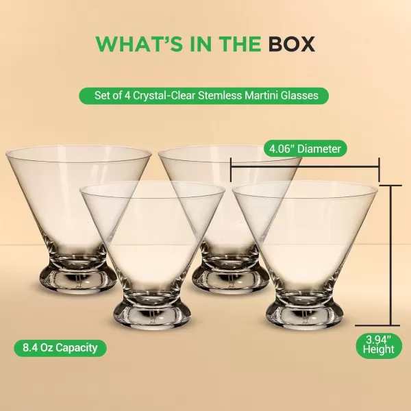 imageNutriChef Martini Glasses 84 Ounce Set of 2 Stemless Cocktail Glass for Margarita Manhattan ampamp Cosmopolitan Martini Glass for Home Bar Evening Parties Birthdays Housewarming Gift Crystal Clear4 pack