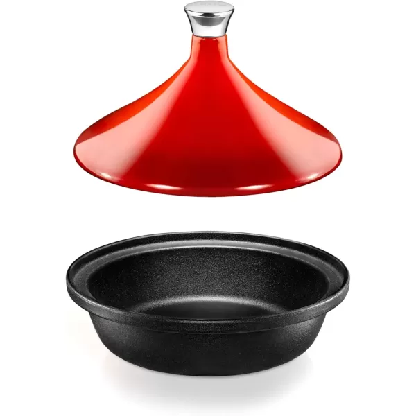 imageNutriChef Moroccan Tagine Pot for Cooking  Premium Cast Iron Cooking Pot with Stainless Steel Knob and Red ConeShaped Porcelain Enameled Lid  116quot Width 275 Qt