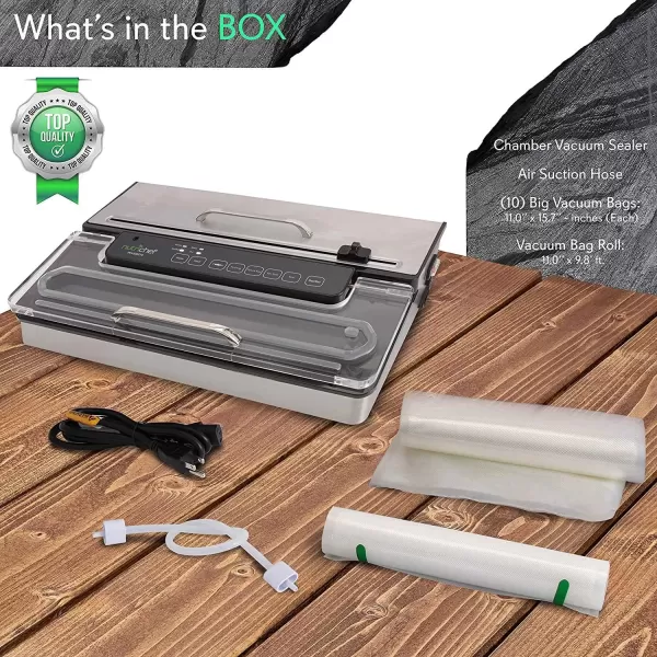 imageNutriChef PKVS50STS Commercial Grade Vacuum Sealer Machine400W Automatic Double Piston Pump Air Machine Meat Packing Storage Preservation Sous Vide wDry Wet Seal Vac Roll Bags Extra Large Silver