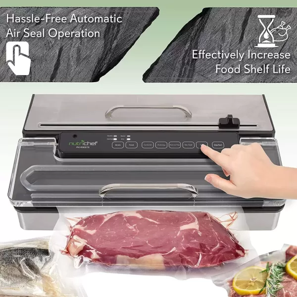 imageNutriChef PKVS50STS Commercial Grade Vacuum Sealer Machine400W Automatic Double Piston Pump Air Machine Meat Packing Storage Preservation Sous Vide wDry Wet Seal Vac Roll Bags Extra Large Silver