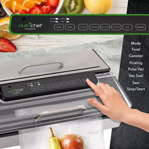 imageNutriChef PKVS50STS Commercial Grade Vacuum Sealer Machine400W Automatic Double Piston Pump Air Machine Meat Packing Storage Preservation Sous Vide wDry Wet Seal Vac Roll Bags Extra Large Silver