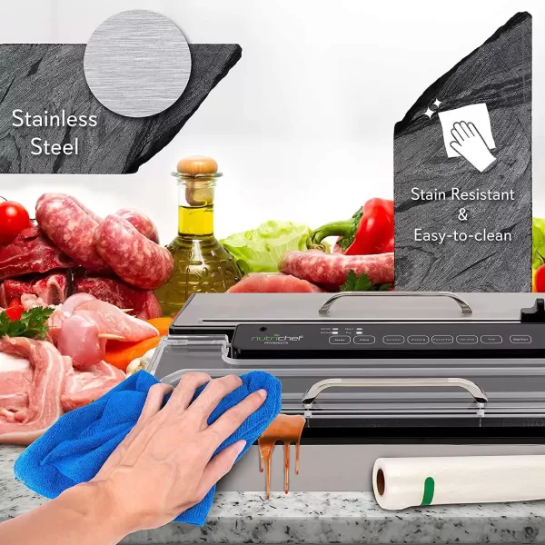imageNutriChef PKVS50STS Commercial Grade Vacuum Sealer Machine400W Automatic Double Piston Pump Air Machine Meat Packing Storage Preservation Sous Vide wDry Wet Seal Vac Roll Bags Extra Large Silver