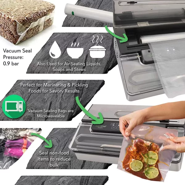 imageNutriChef PKVS50STS Commercial Grade Vacuum Sealer Machine400W Automatic Double Piston Pump Air Machine Meat Packing Storage Preservation Sous Vide wDry Wet Seal Vac Roll Bags Extra Large Silver