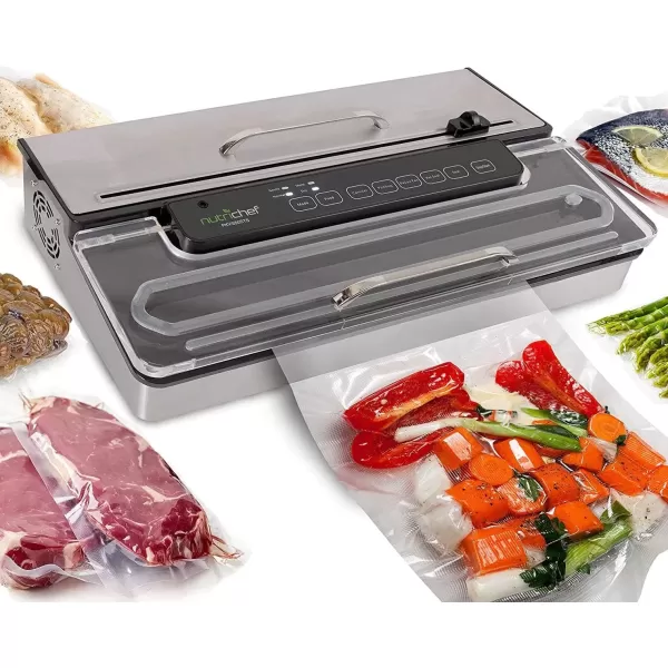 imageNutriChef PKVS50STS Commercial Grade Vacuum Sealer Machine400W Automatic Double Piston Pump Air Machine Meat Packing Storage Preservation Sous Vide wDry Wet Seal Vac Roll Bags Extra Large Silver