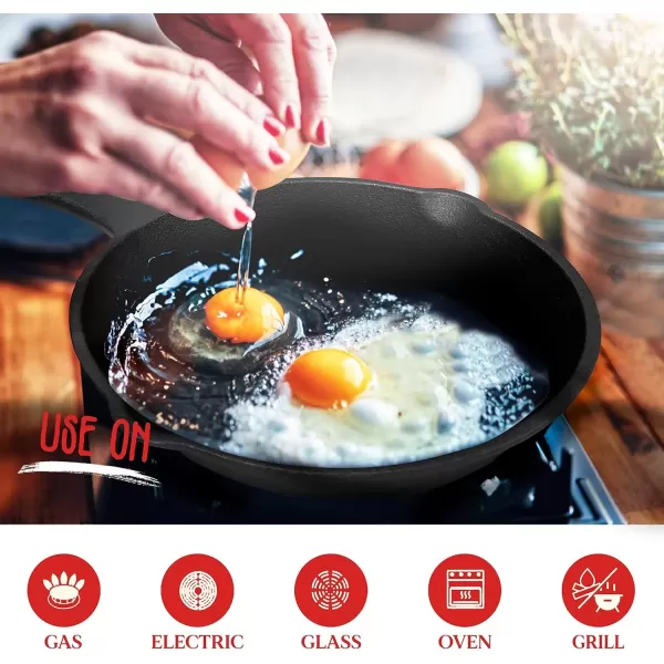 imageNutriChef PreSeasoned Cast Iron Skillet Pans  3 Pieces Kitchen Frying Pan Nonstick Cookware Set wDrip Spout  Includes Scraper  Electric Stovetop Induction Gas Range Ceramic  NutriChef NCCI76
