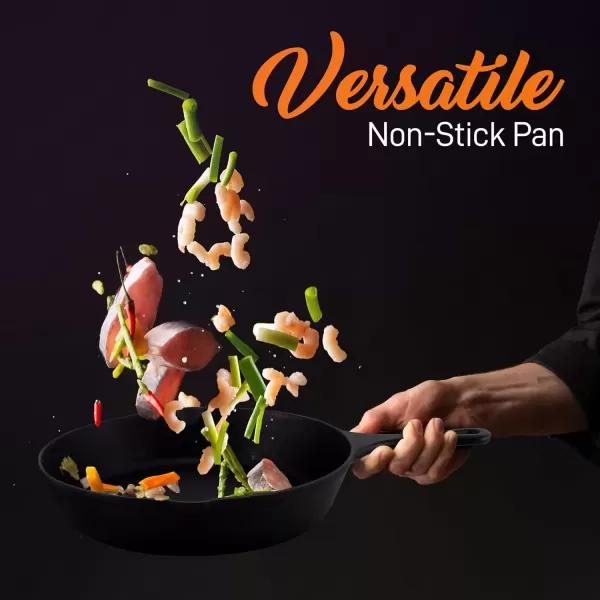 imageNutriChef PreSeasoned Cast Iron Skillet Pans  3 Pieces Kitchen Frying Pan Nonstick Cookware Set wDrip Spout  Includes Scraper  Electric Stovetop Induction Gas Range Ceramic  NutriChef NCCI76
