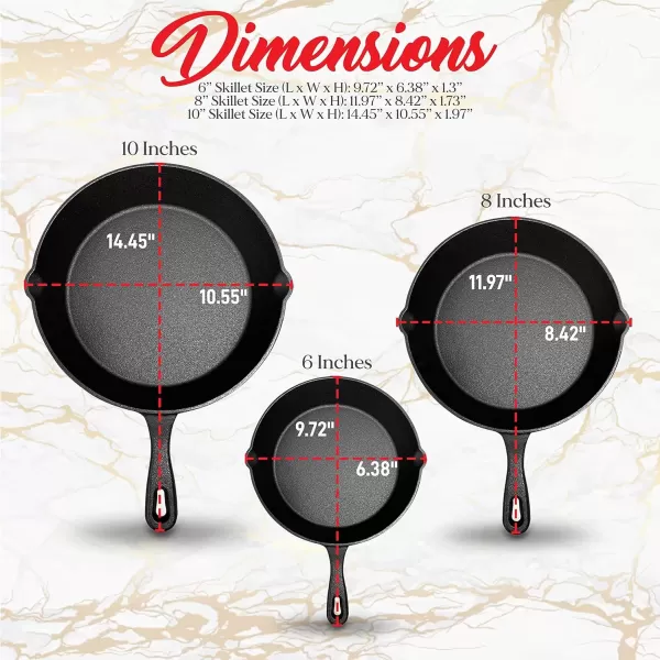 imageNutriChef PreSeasoned Cast Iron Skillet Pans  3 Pieces Kitchen Frying Pan Nonstick Cookware Set wDrip Spout  Includes Scraper  Electric Stovetop Induction Gas Range Ceramic  NutriChef NCCI76