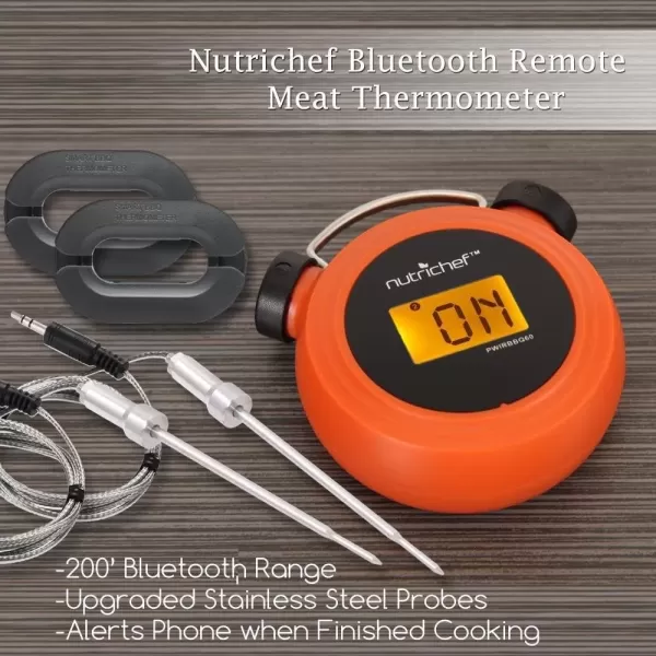 imageNutriChef Smart Bluetooth BBQ Grill Thermometer  Digital Display Stainless Dual Probes Safe to Leave in Outdoor Barbecue Meat Smoker  Wireless Remote Alert iOS Android Phone WiFi App  PWIRBBQ60Legacy Bluetooth
