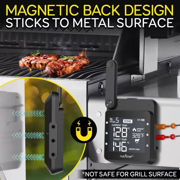 imageNutriChef Smart Bluetooth BBQ Grill Thermometer  Digital Display Stainless Dual Probes Safe to Leave in Outdoor Barbecue Meat Smoker  Wireless Remote Alert iOS Android Phone WiFi App  PWIRBBQ60Wifi